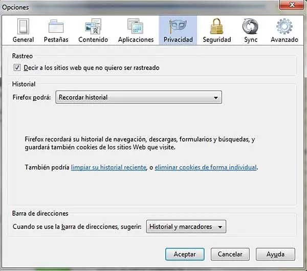Navegar sin ser rastreado Firefox 13.0.1