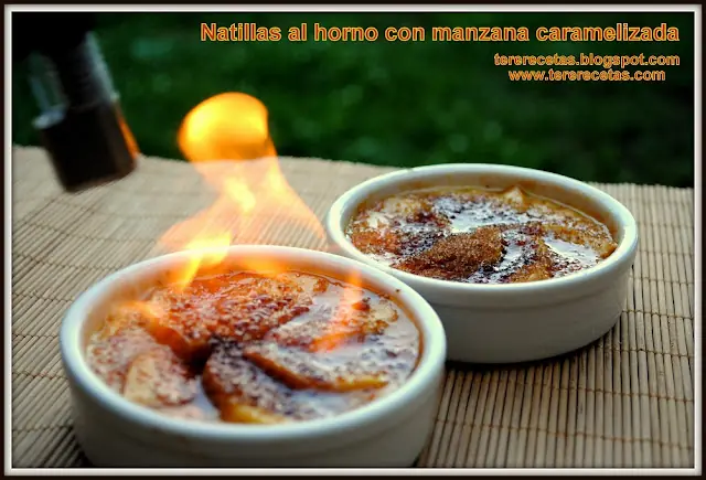 Natillas al horno con manzana caramelizada.