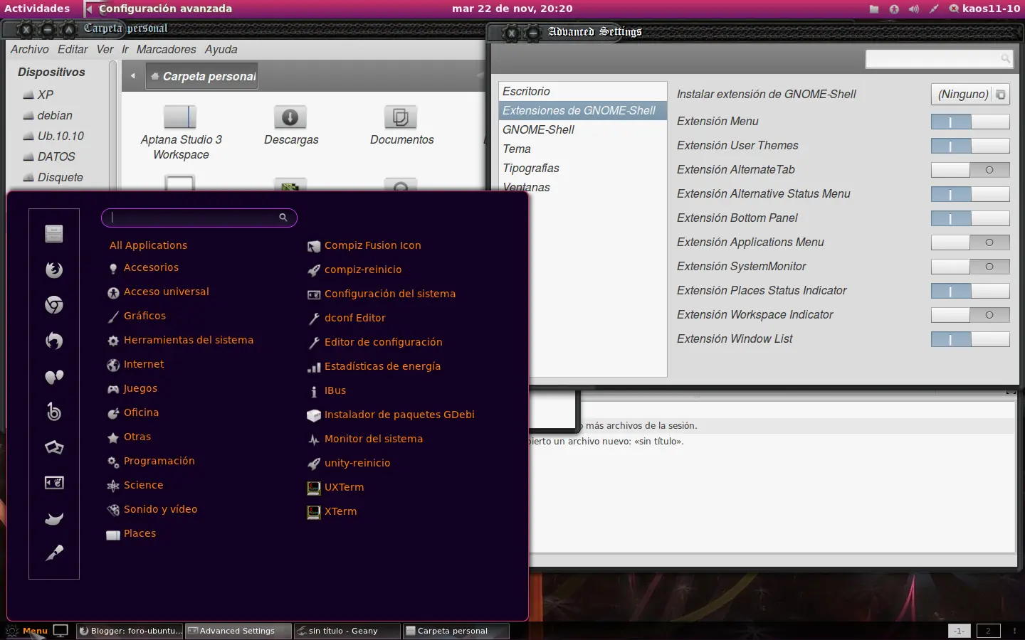 Panel inferior en Gnome 3 (Ubuntu 11.10)