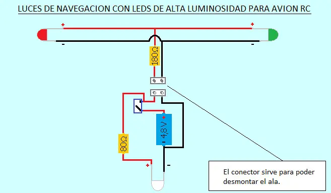 Luces de navegación con leds para avión a radiocontrol