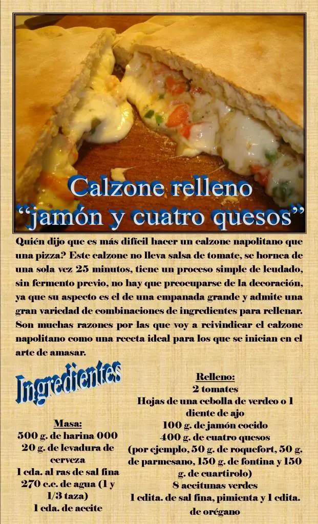 Calzone relleno “jamón y cuatro quesos”