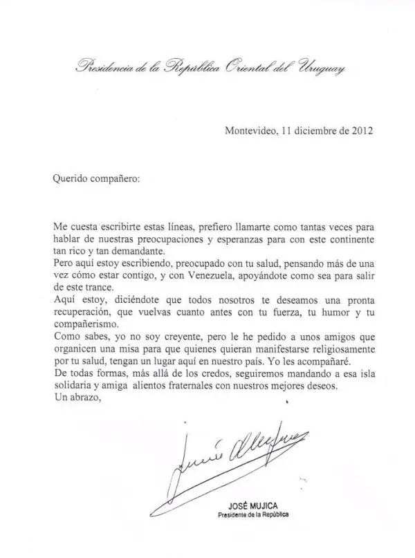 La carta de Mujica a Chavez