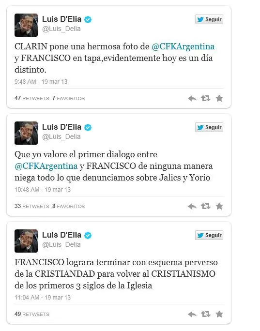 Ahora, D'Elía elogia al papa Francisco
