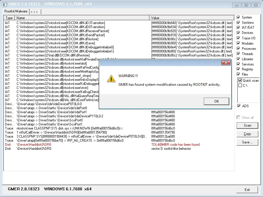 Remover rootkit con GMER