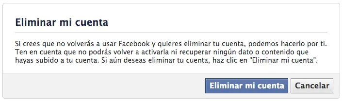 Elminar cuenta de facebook defintivamente