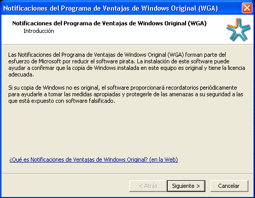 Instalaste XP y te sale la ventana de instalacion de WGA ?
