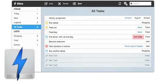 Nitro: Bello gestor de tareas minimalista