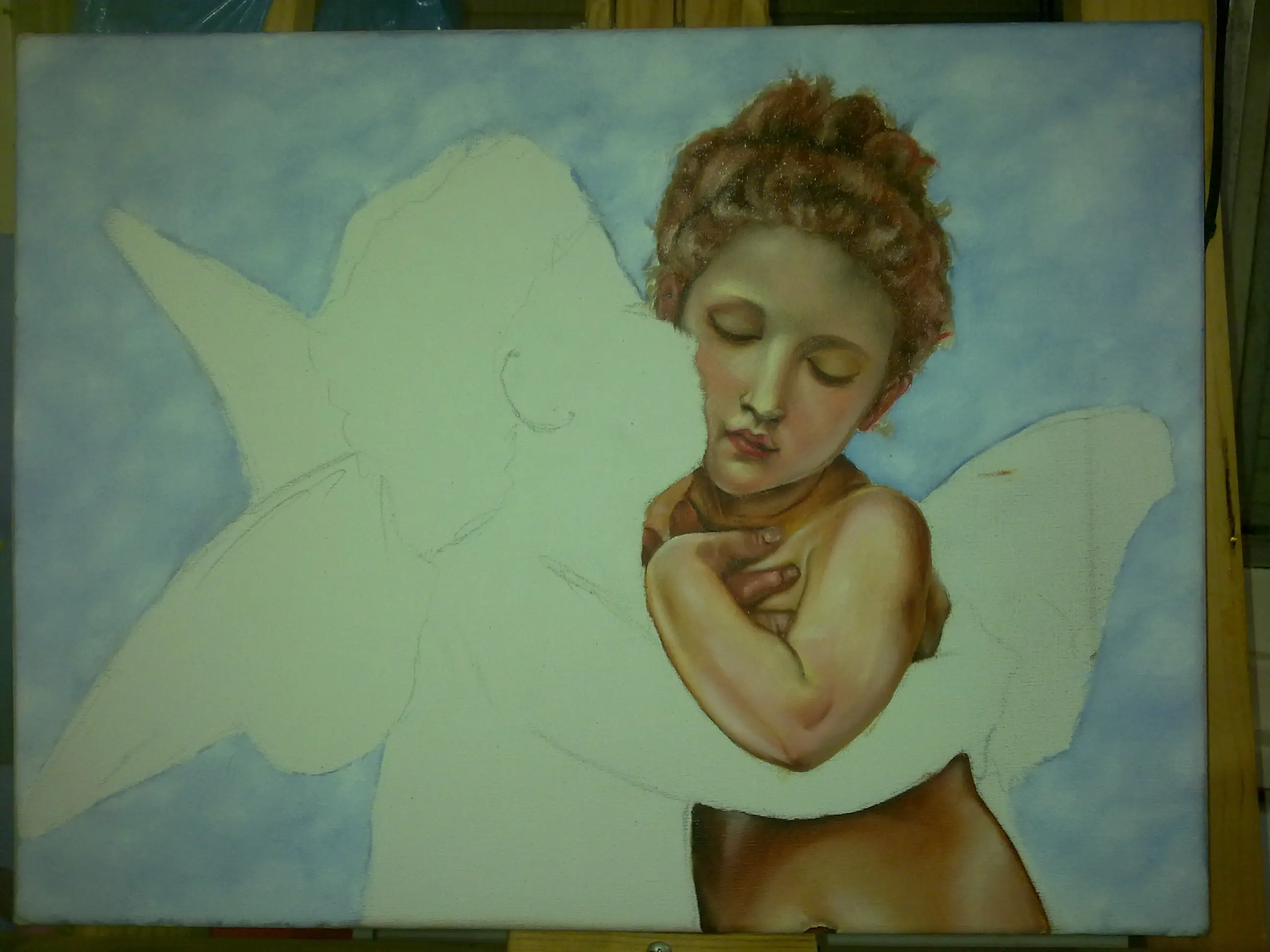 Cupido y Psique pintura en oleos (en etapas)