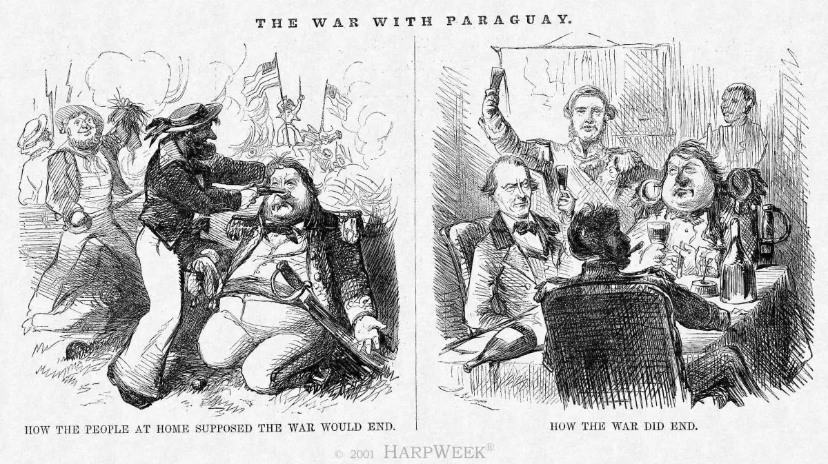 Tira cómica sobre la guerra estadounidense paraguaya