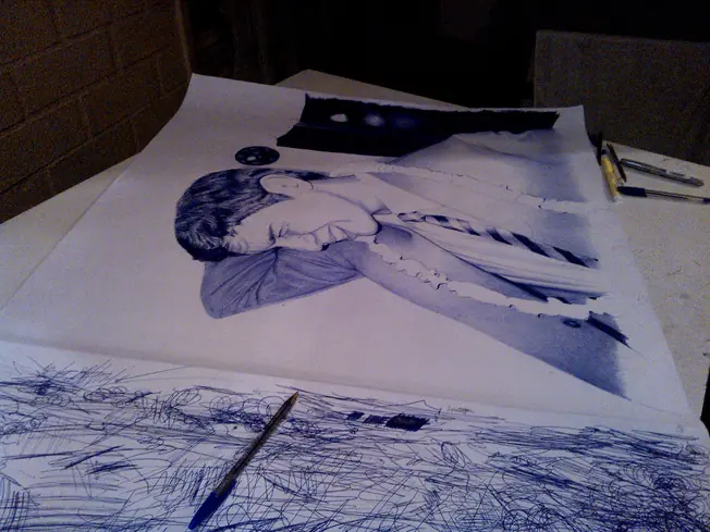 mi autorretrato gigante en boli bic