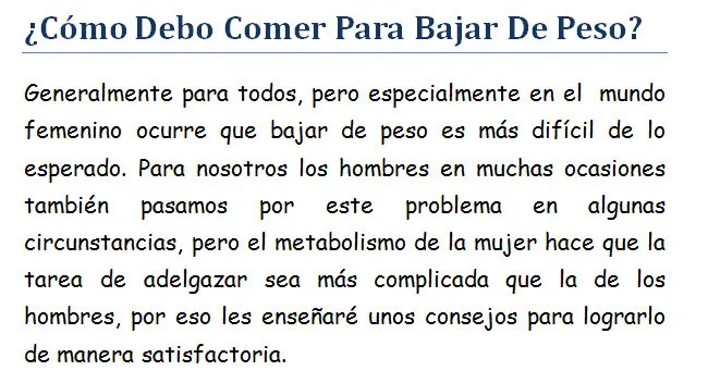 ¿Como Debo Comer Para Bajar De Peso? Consejos
