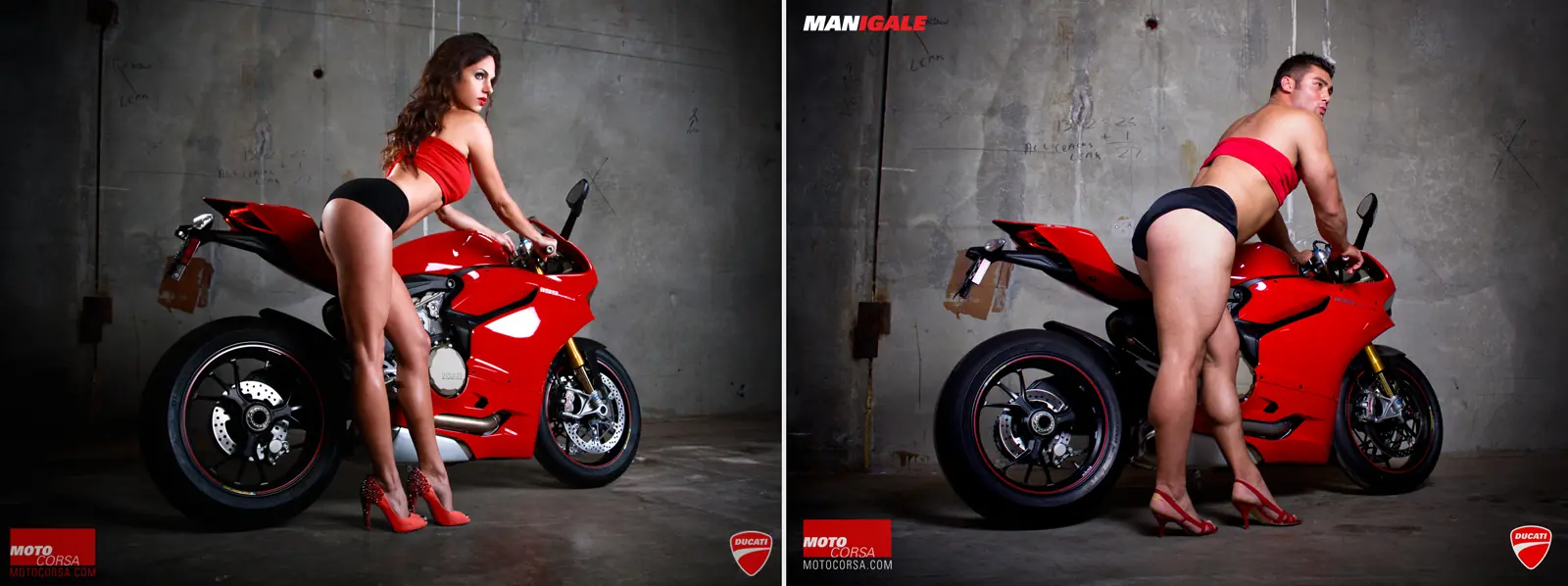 Mecánicos se visten de mujer y posan sobre motos Ducatis