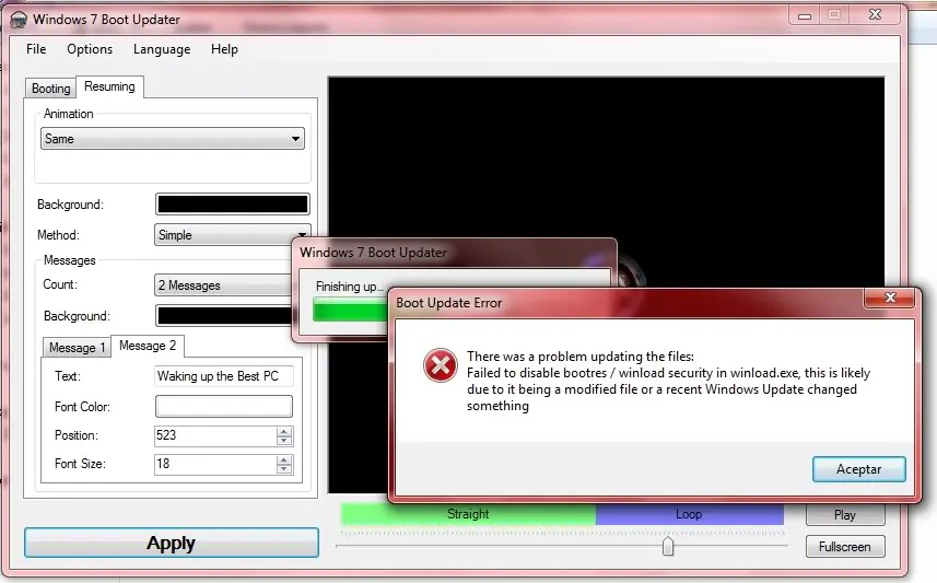Problema con Boot Updater (error)
