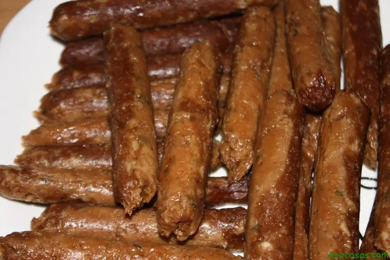 Salchichas vegetales, hechas en casa.