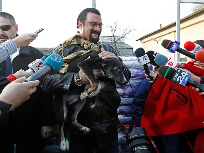 Steven Seagal adopta un perro callejero en Rumanía