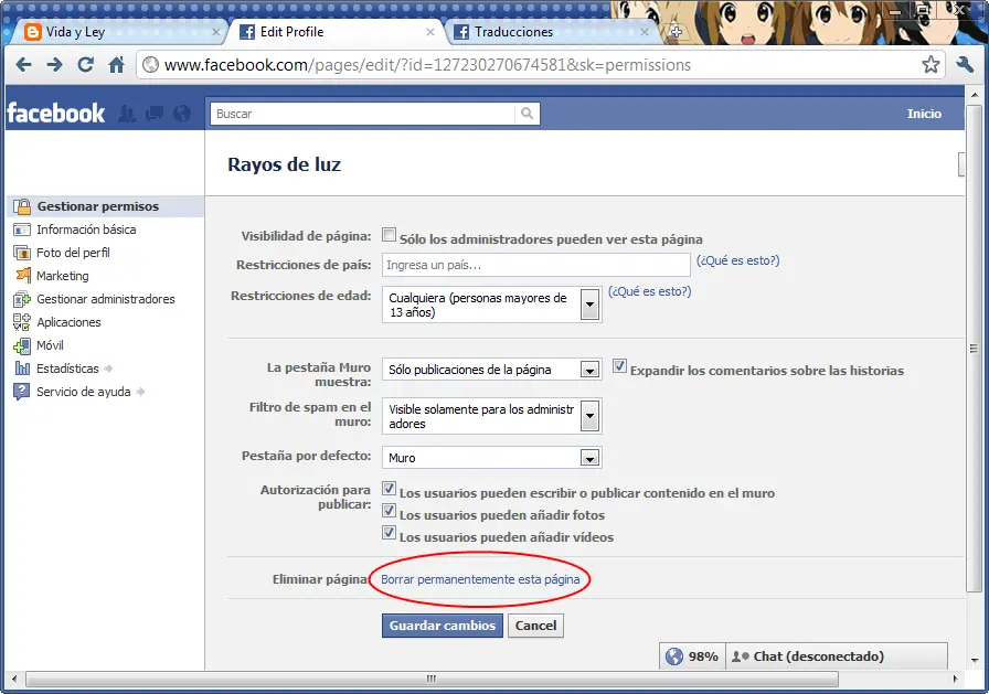 Eliminar una Página de Facebook Creada por Ti.