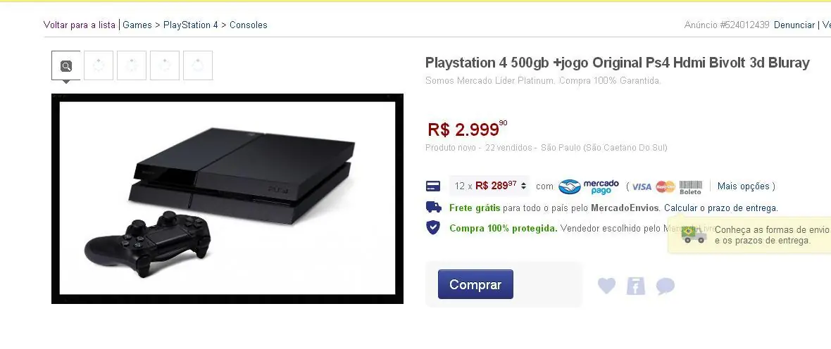 Precio PS4 en Latinoamericana, segun MercadoLibre
