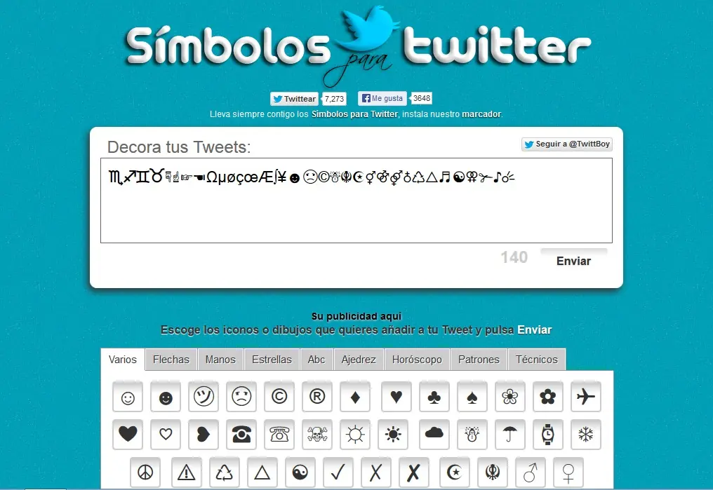 Agregar símbolos a tus tweets