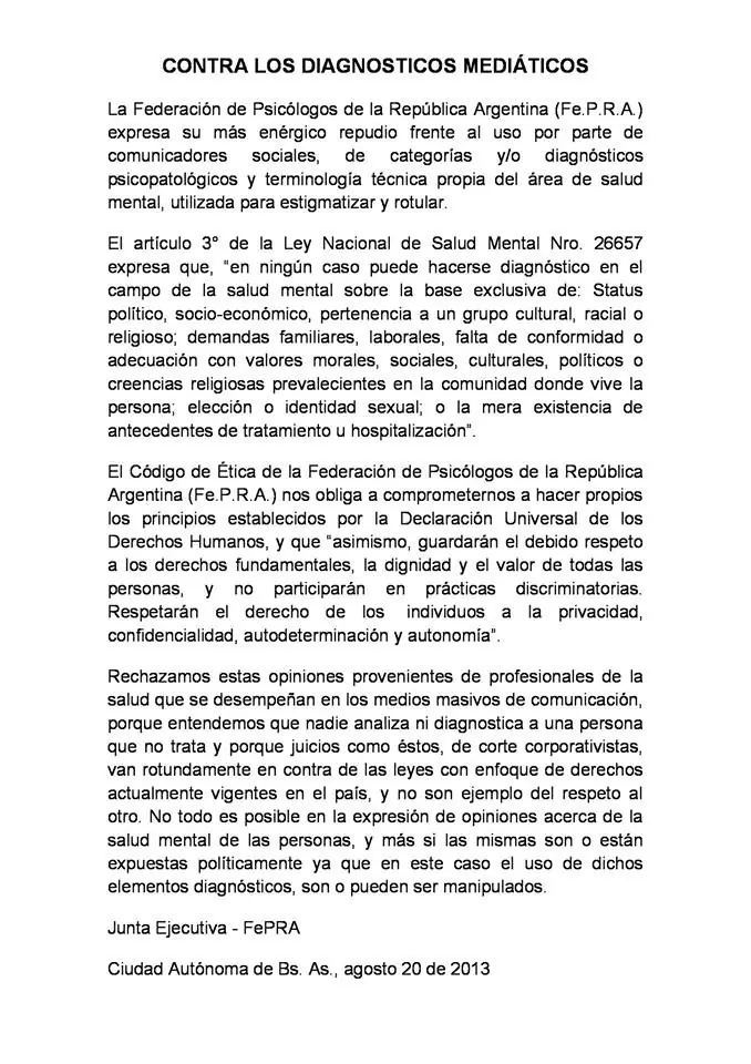 Contra los Diagnosticos Mediaticos. Recordarle a N. Castro