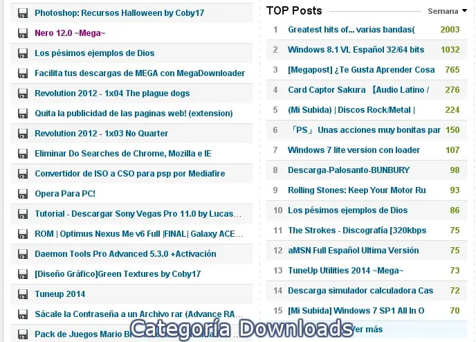 top post categorias ocultas