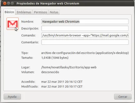 Poner una aplicación web en el lanzador de Natty