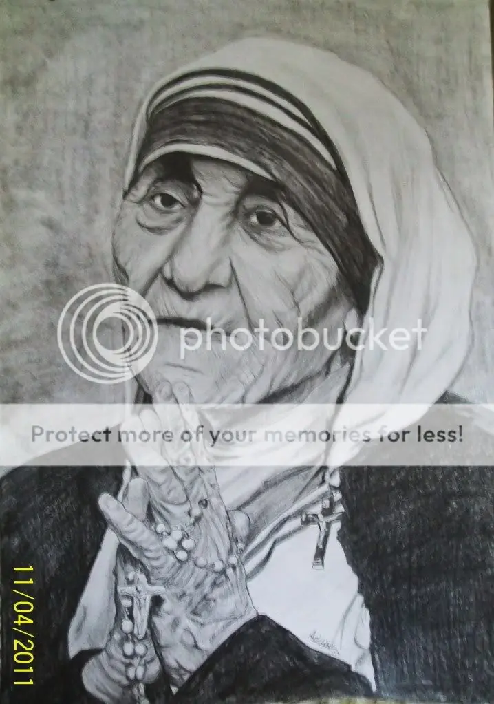 retrato a lapiz de La Madre Teresa