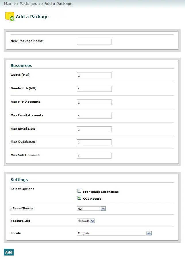 configurar package whm