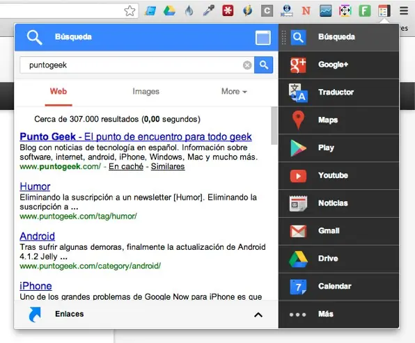 Acceso directo a todos los servicios de Google
