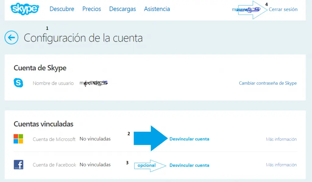 Desvincular cuenta de Skype y MSN.