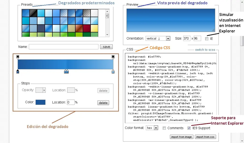 Generador de degradados CSS para cualquier explorador