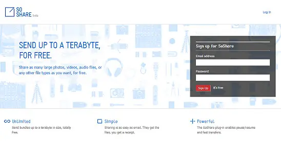 SoShare – Comparte archivos grandes de hasta 1TB