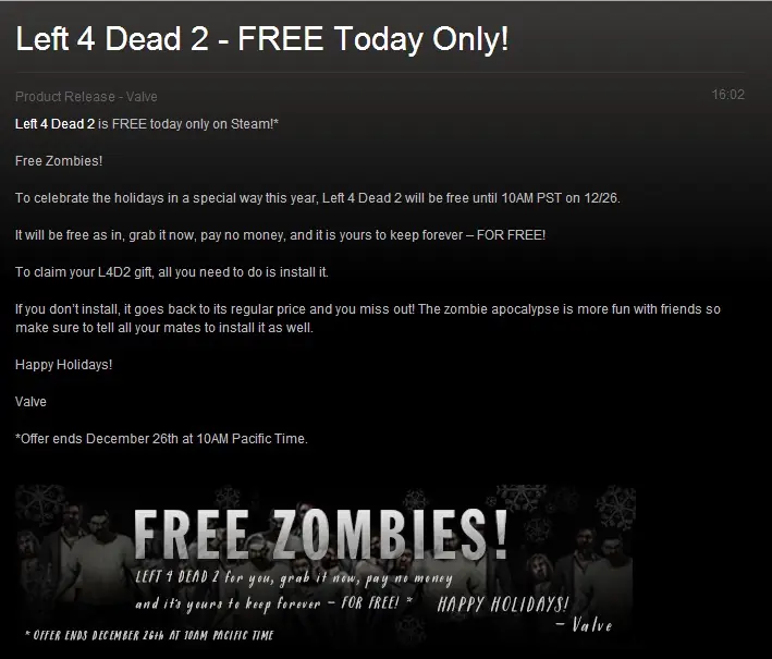 Left 4 Dead 2 Gratis en Steam ¡Solo por hoy!