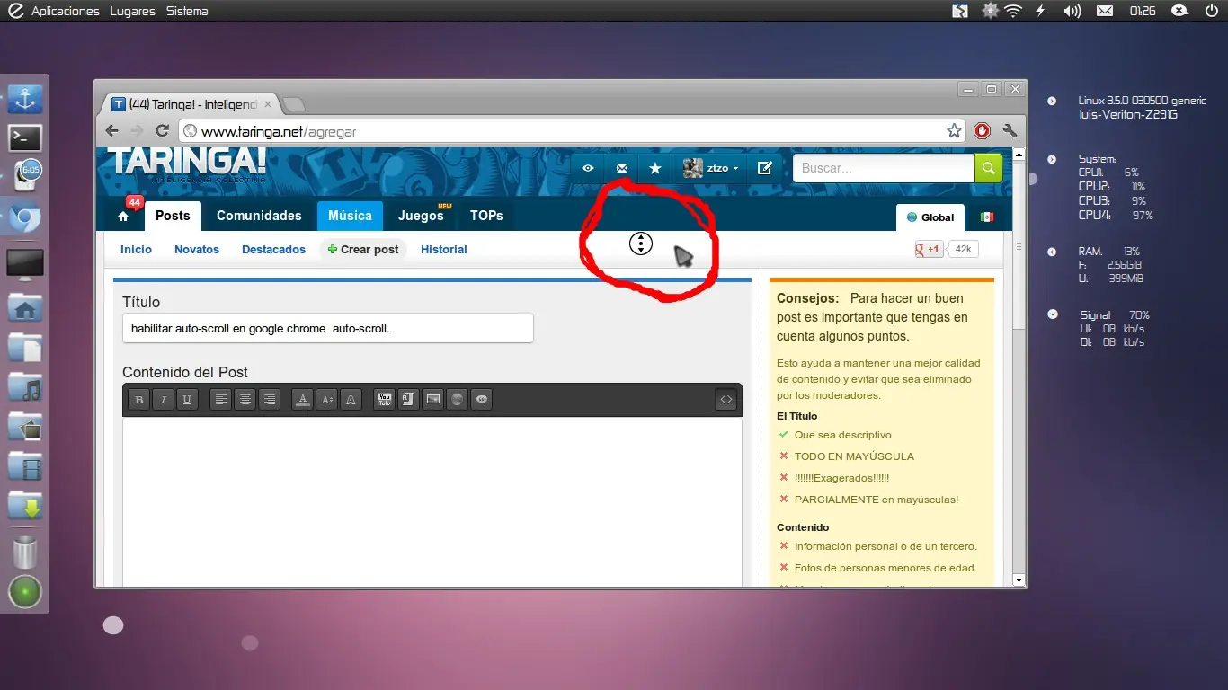 habilitar auto-scroll en google chrome