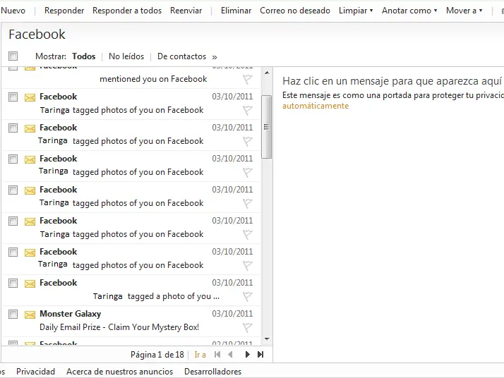 Quita Notificaciones de Facebook en el Correo
