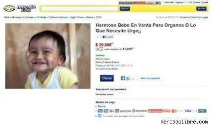 Vendían bebé de 8 meses en sitio de compras Mercado Libre