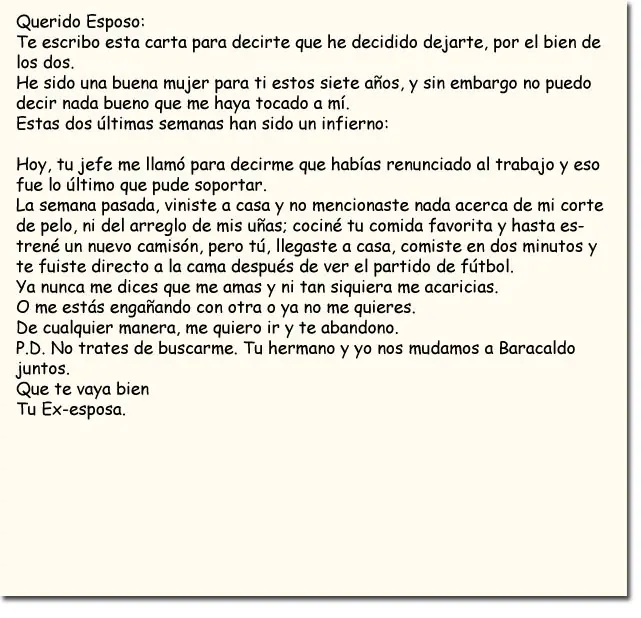 Cartas cruzadas de un matrimonio en crisis.