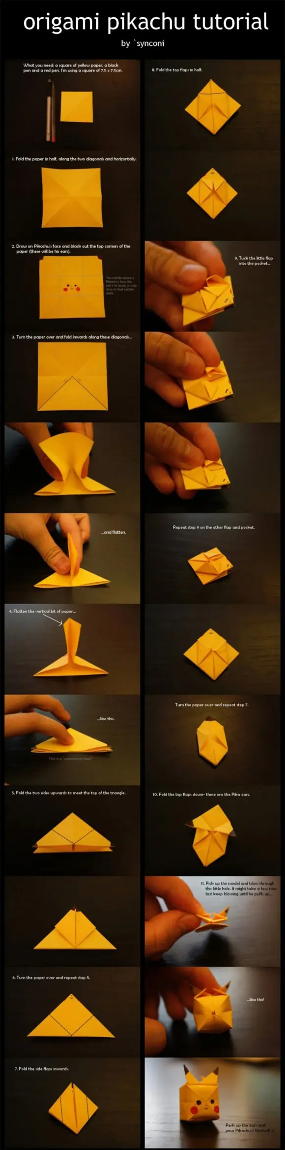 Como Hacer Pikachu de Papel (Origami)