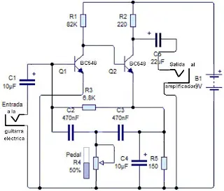 Circuitos para guitarra eléctrica con efecto wha wha y fuzz