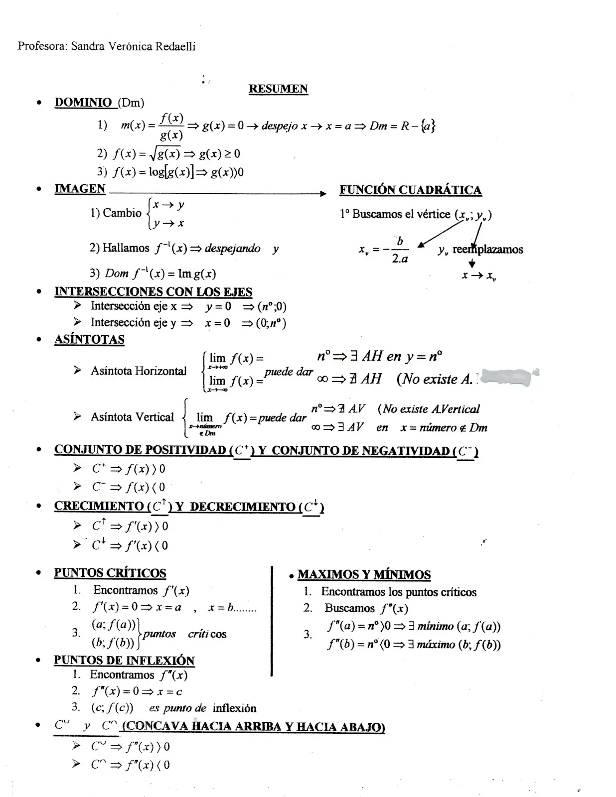 Matematica: Resumen de estudio de funciones