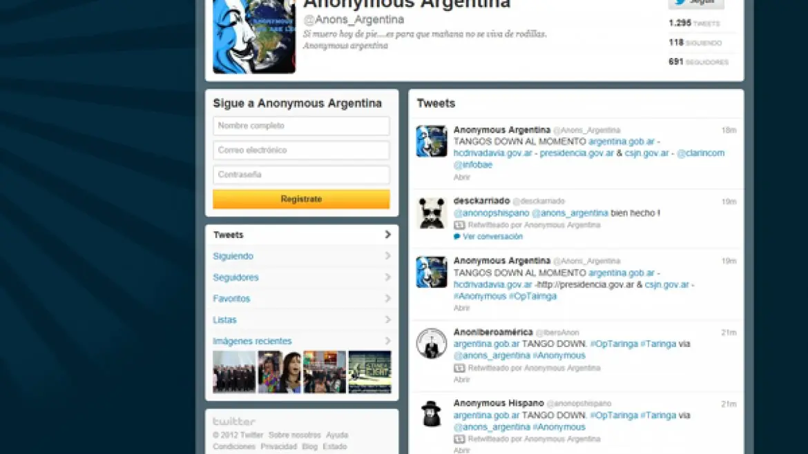 Anonymous amenaza con hackear sitios oficiales por Taringa