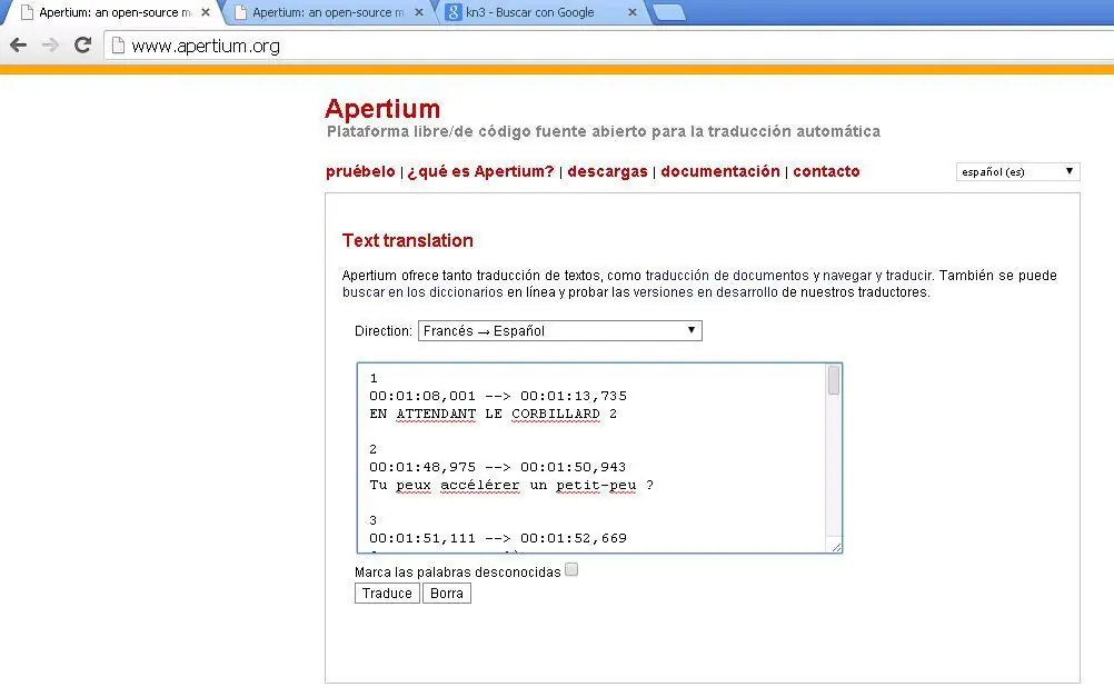 Traductor Online Apertium (Sirve para SRT)