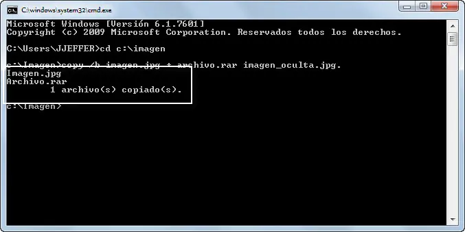 ocultar archivos en imagen
