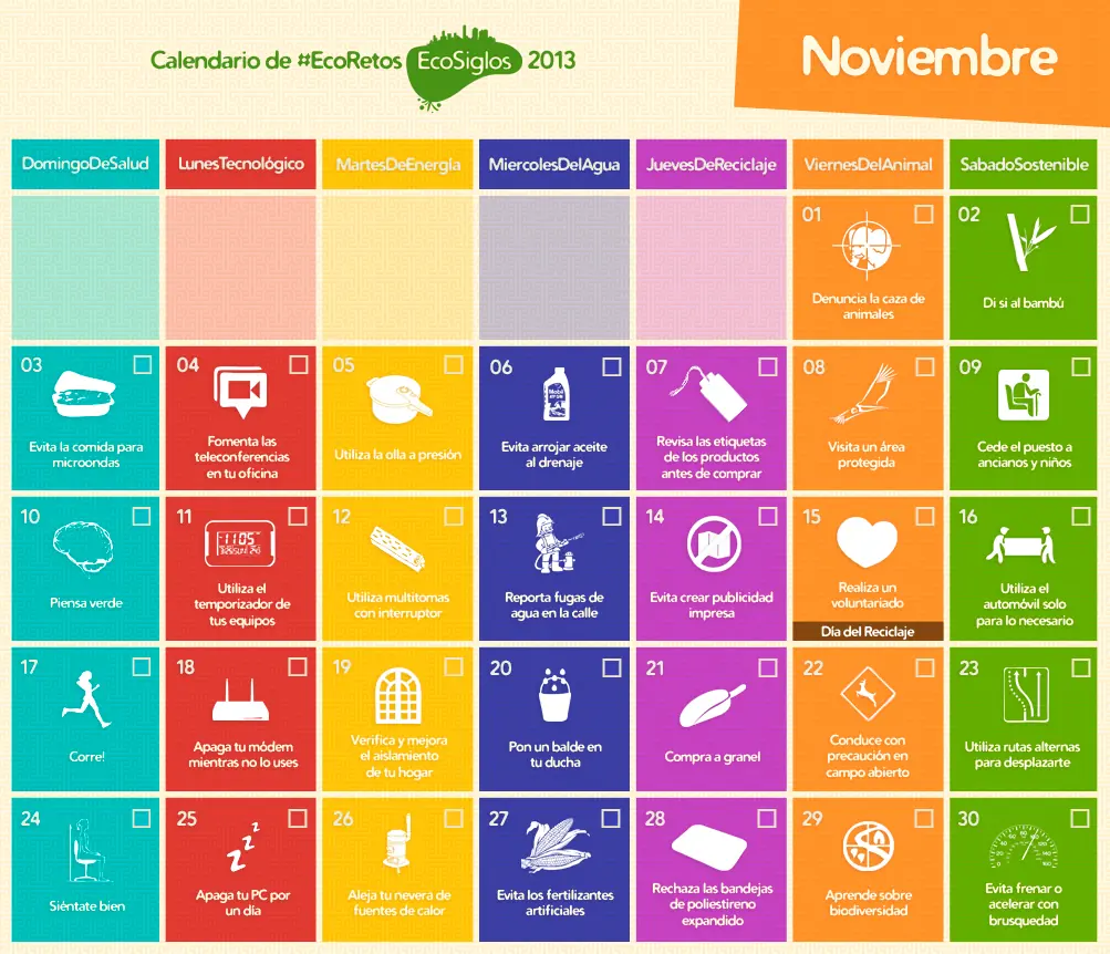 Calendario de EcoRetos 2013: Un reto para cada día