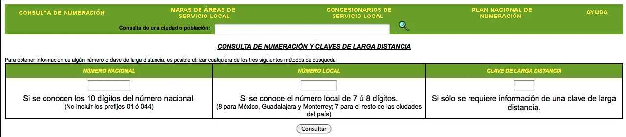 Pagina consulta lada y compañia numero Mexico