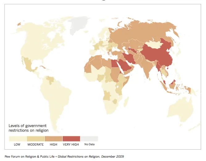 Mapa de restricciones a la religion en el mundo