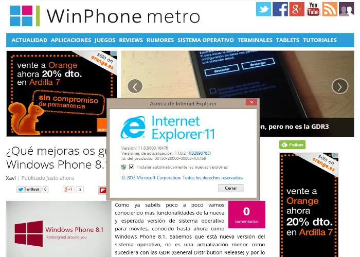 Internet Explorer 11 es el navegador web que más batería a