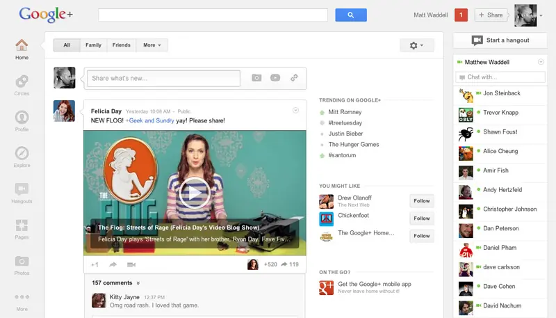 Google+ recibe rediseño total de su interfaz