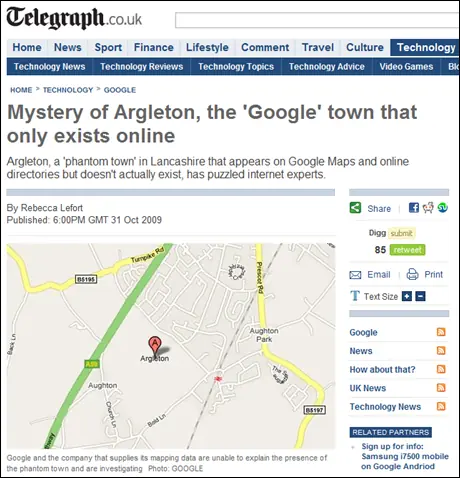 Insolito-Argleton la ciudad que invento google maps.