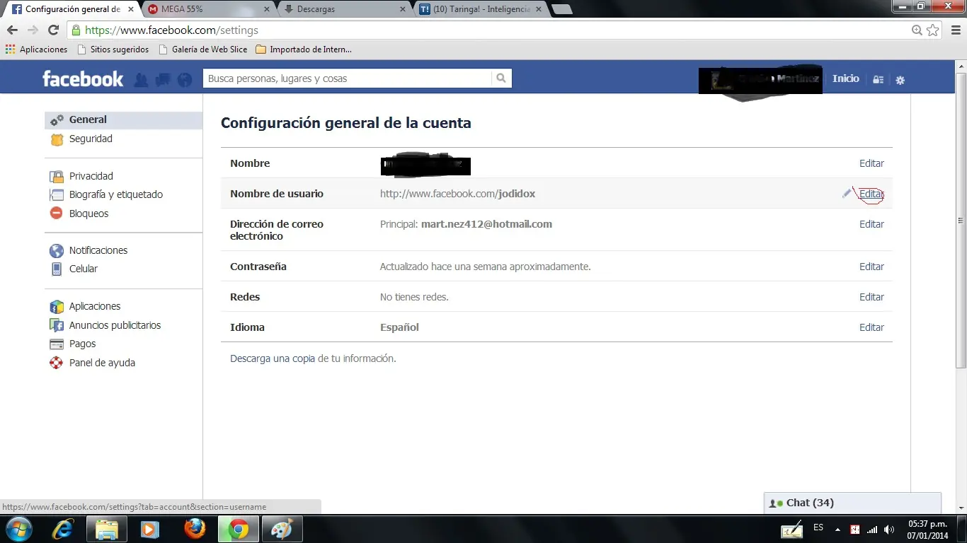 cambiar el usuario de face