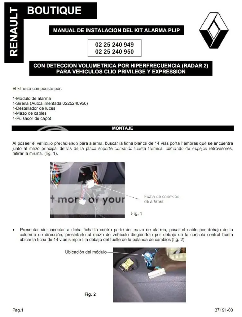 Alarma Plip de Renaut Clio, Megane, Kangoo